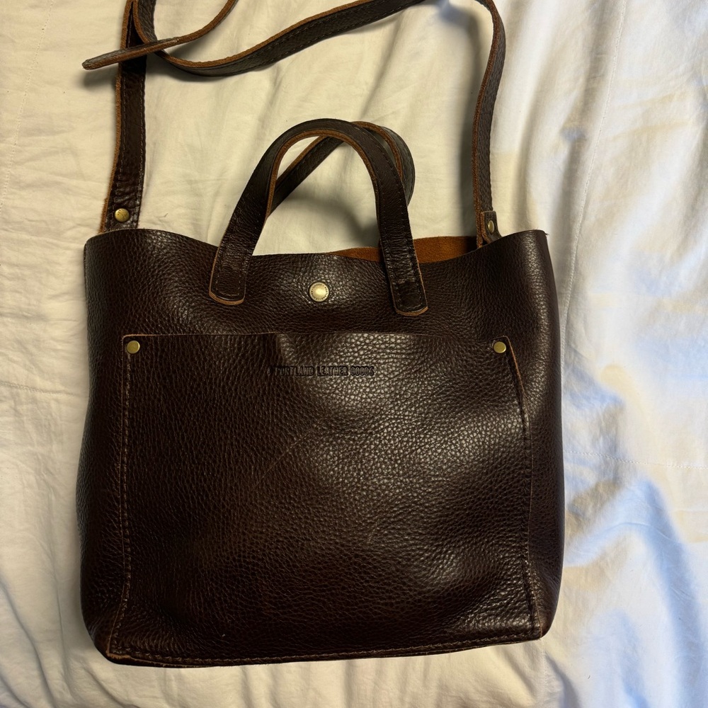 Portland Leather mini cross body bag in coldbrew